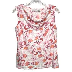 Haute Hippie Floral Drape Neck Top 100% Linen Sleeveless Boho